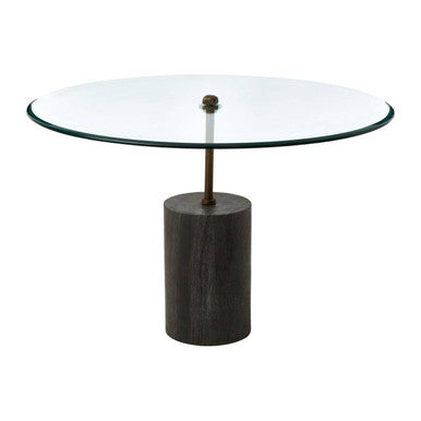 Black Marble Base Side Table With Clear Glass Top, Rany
