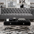 Black Hair-On-Hide Wood Top & Silver-Finished Frame Console Table With 2 Drawers, Kensington Townhouse