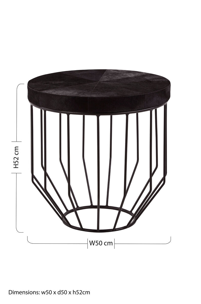 Black & Silver Hair-On-Hide Top Round Side Table With Silver Frame, Kensington Townhouse