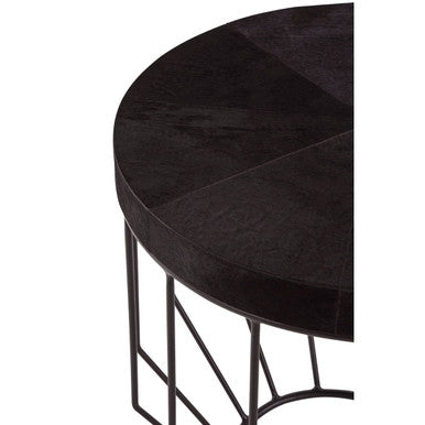 Black & Silver Hair-On-Hide Top Round Side Table With Silver Frame, Kensington Townhouse