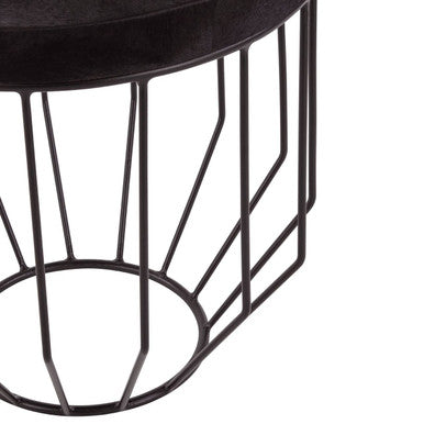 Black & Silver Hair-On-Hide Top Round Side Table With Silver Frame, Kensington Townhouse