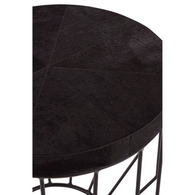 Black & Silver Hair-On-Hide Top Round Side Table With Silver Frame, Kensington Townhouse