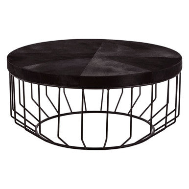 Black & Silver Hair-On-Hide Top Round Coffee Table With Black Frame, Kensington Townhouse