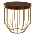 Tan Leather Segmented Top Side Table With Gold Metal Iron Base, Kensington Townhouse