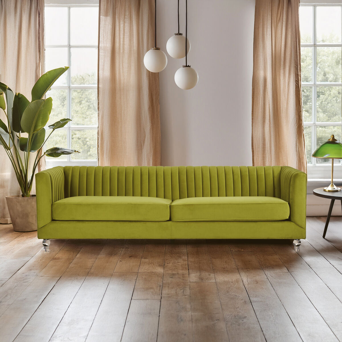 3 Seat Green Velvet Sofa, Brasa