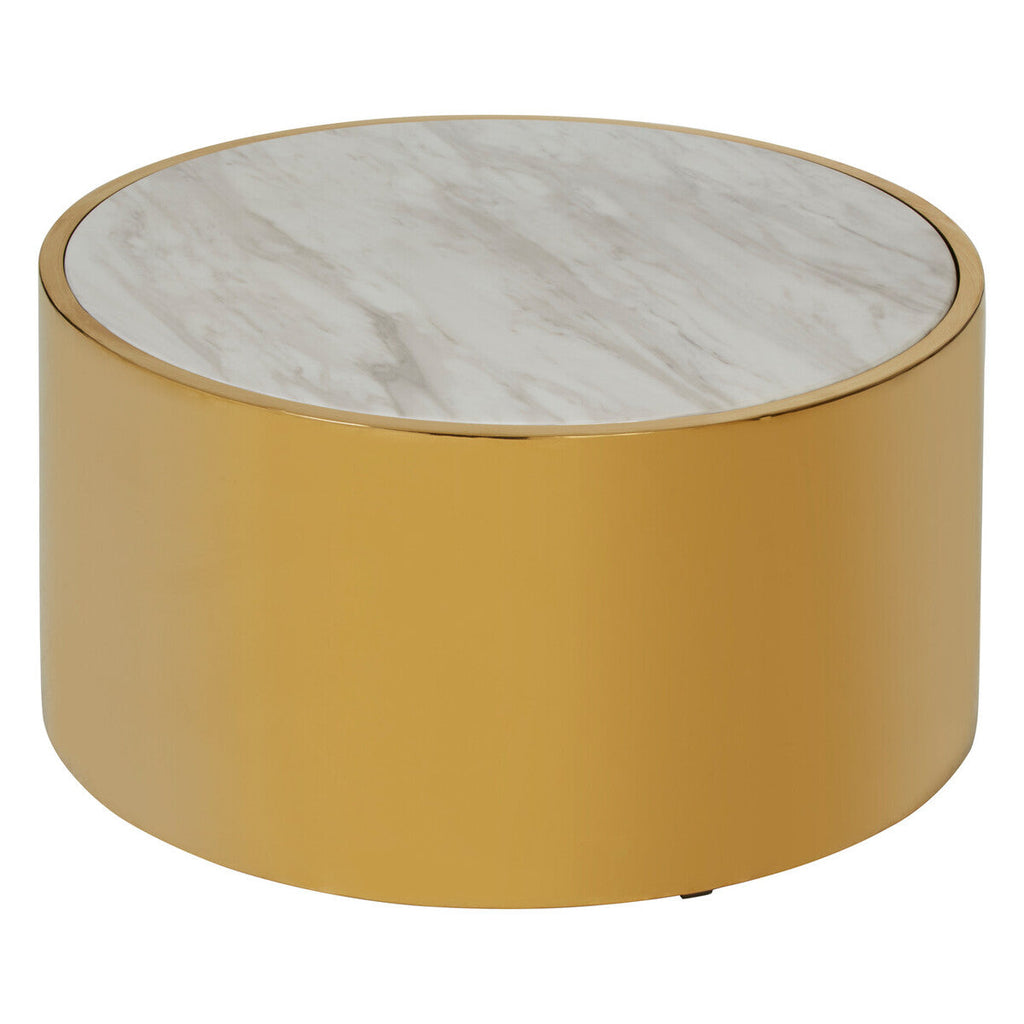 White Marble Top Round Coffee Table With Gold Steel Frame, Carlox