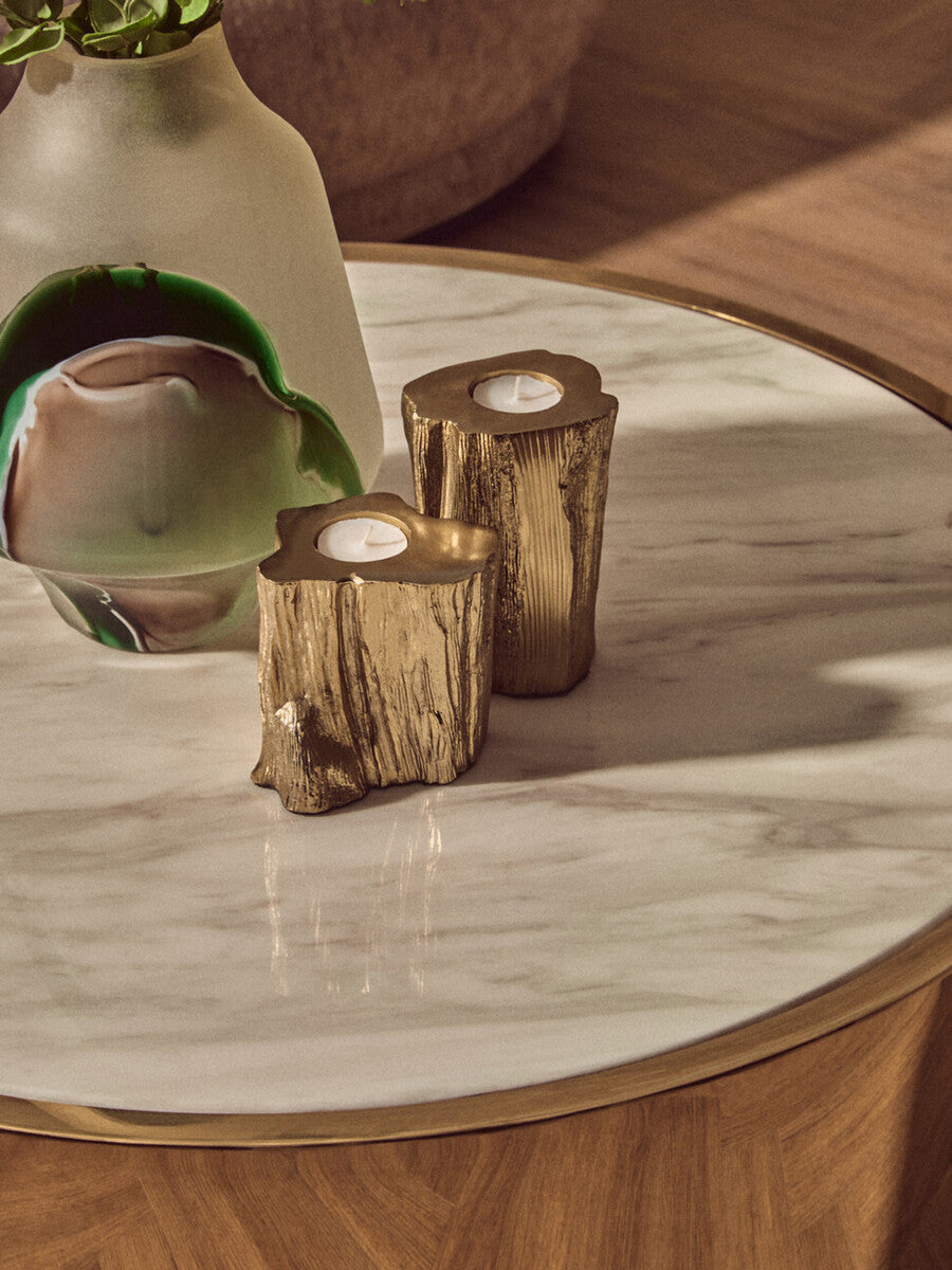 White Marble Top Round Coffee Table With Gold Steel Frame, Carlox