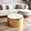 White Marble Top Round Coffee Table With Gold Steel Frame, Carlox