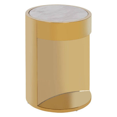 White Marble Round Side Table With Gold Metal Base, Carlox