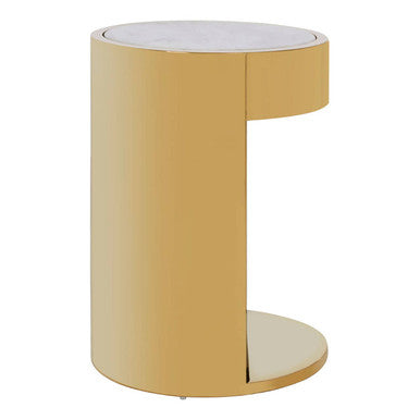 White Marble Round Side Table With Gold Metal Base, Carlox