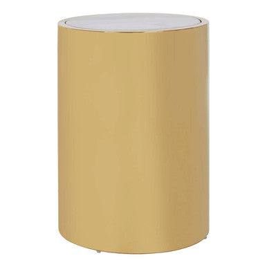 White Marble Round Side Table With Gold Metal Base, Carlox