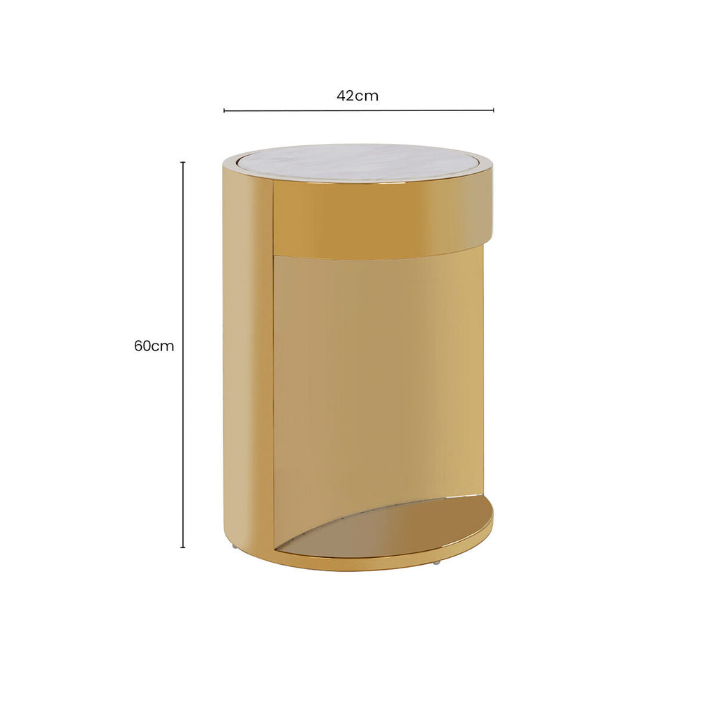 White Marble Round Side Table With Gold Metal Base, Carlox