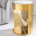 White Marble Round Side Table With Gold Metal Base, Carlox