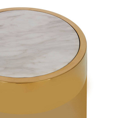 White Marble Round Side Table With Gold Metal Base, Carlox