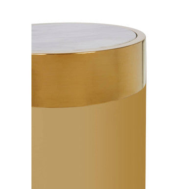 White Marble Round Side Table With Gold Metal Base, Carlox