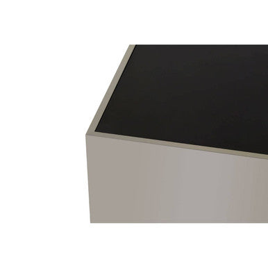 Black Tempered Glass Top Coffee Table With Silver Square Chrome Frame, Carlox