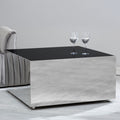 Black Tempered Glass Top Coffee Table With Silver Square Chrome Frame, Carlox