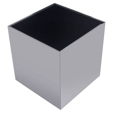 Black Tempered Glass Top Side Table With Silver Square Chrome Frame, Carlox