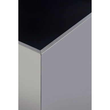 Black Tempered Glass Top Side Table With Silver Square Chrome Frame, Carlox
