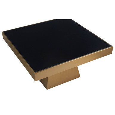 Black Tempered Glass Coffee Table With Gold Square Stainless Steel Base, Carlox