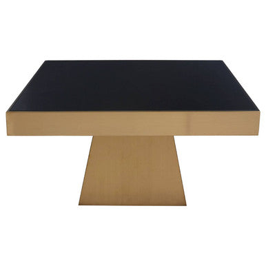 Black Tempered Glass Coffee Table With Gold Square Stainless Steel Base, Carlox