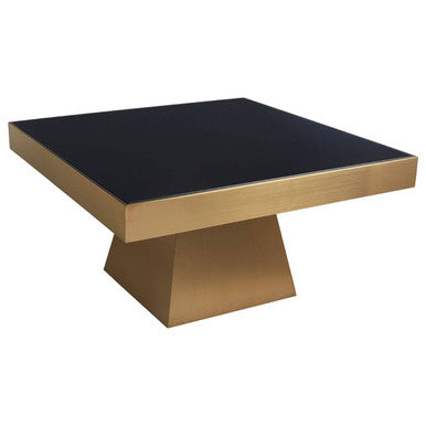 Black Tempered Glass Coffee Table With Gold Square Stainless Steel Base, Carlox