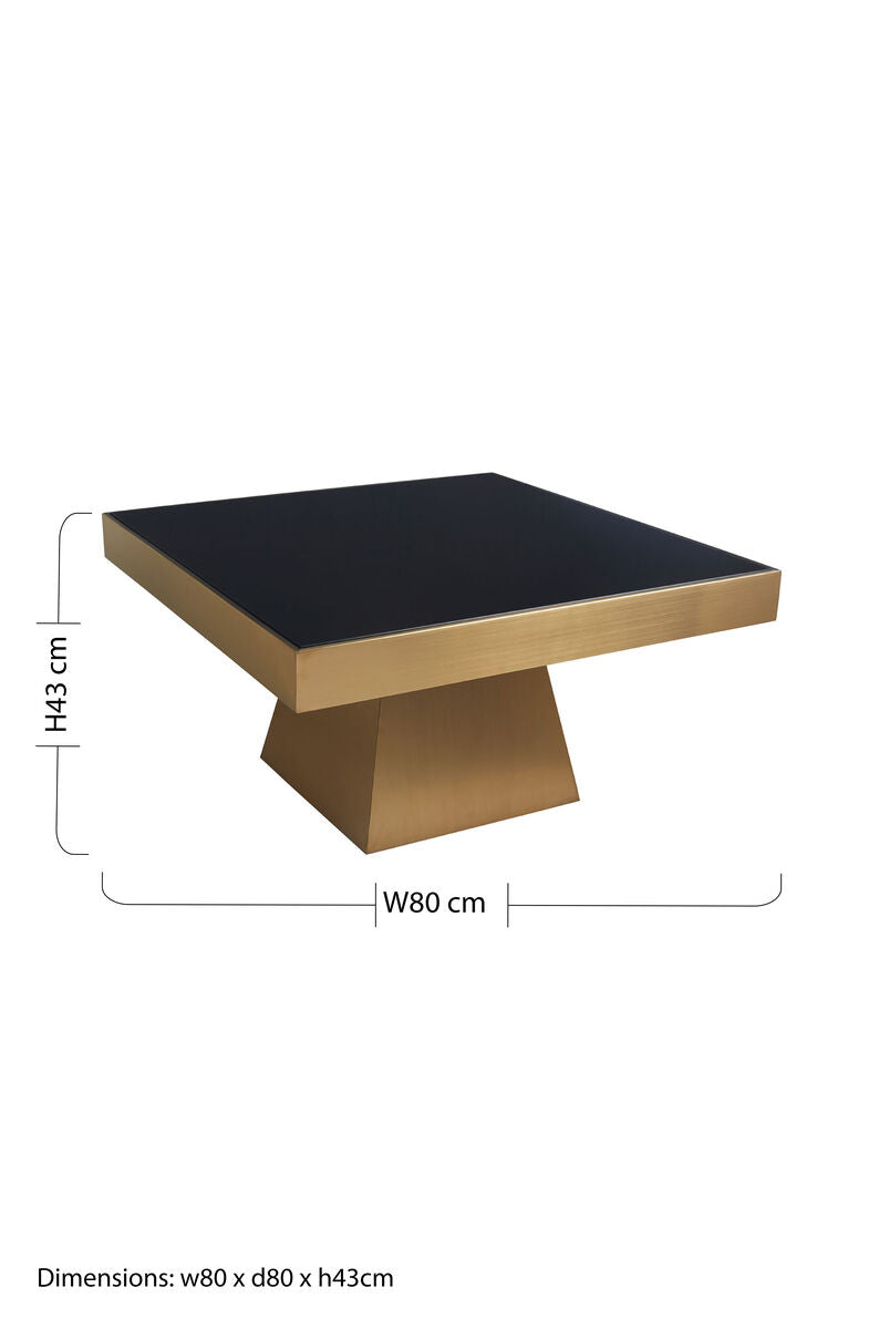 Black Tempered Glass Coffee Table With Gold Square Stainless Steel Base, Carlox