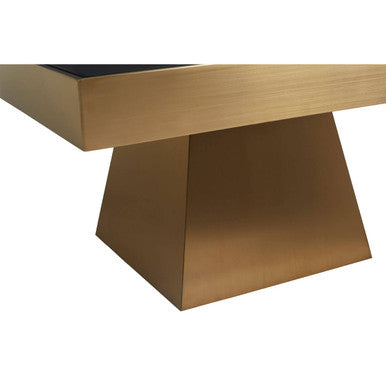 Black Tempered Glass Coffee Table With Gold Square Stainless Steel Base, Carlox