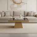 Black Tempered Glass Coffee Table With Gold Square Stainless Steel Base, Carlox