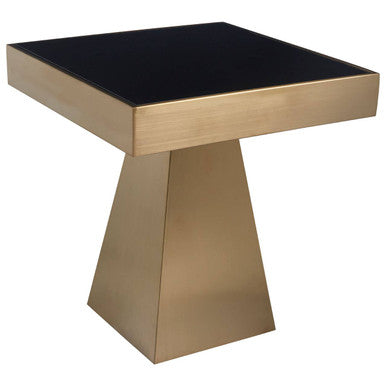 Gold Square Frame Side Table With Black Tempered Glass Top, Carlox