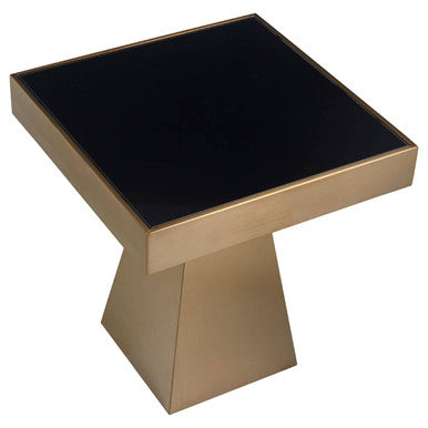 Gold Square Frame Side Table With Black Tempered Glass Top, Carlox