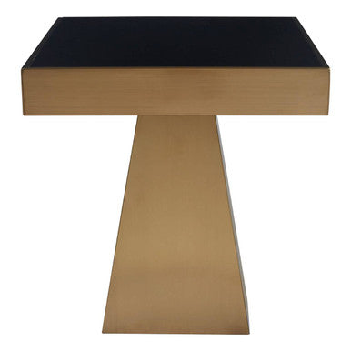 Gold Square Frame Side Table With Black Tempered Glass Top, Carlox