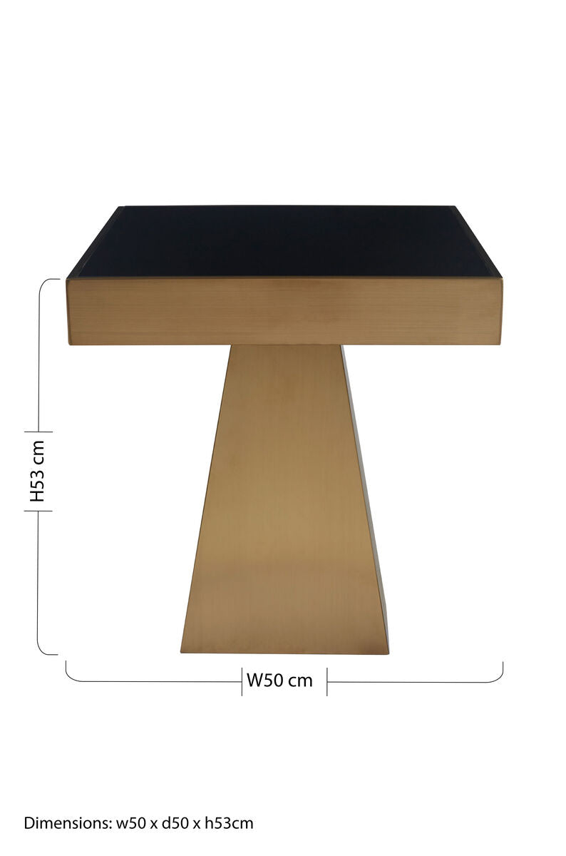 Gold Square Frame Side Table With Black Tempered Glass Top, Carlox