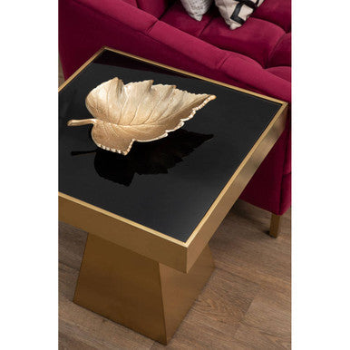 Gold Square Frame Side Table With Black Tempered Glass Top, Carlox