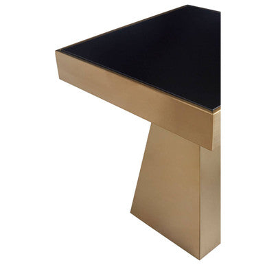 Gold Square Frame Side Table With Black Tempered Glass Top, Carlox