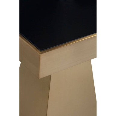 Gold Square Frame Side Table With Black Tempered Glass Top, Carlox