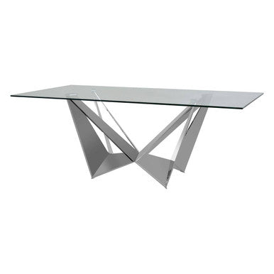 Silver Tempered Glass Top Dining Table With Silver Chrome Legs, Carlox