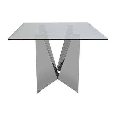 Silver Tempered Glass Top Dining Table With Silver Chrome Legs, Carlox