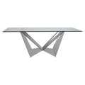 Silver Tempered Glass Top Dining Table With Silver Chrome Legs, Carlox