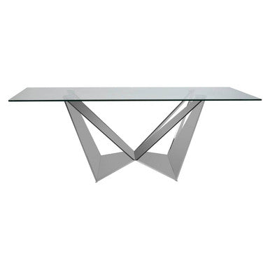 Silver Tempered Glass Top Dining Table With Silver Chrome Legs, Carlox