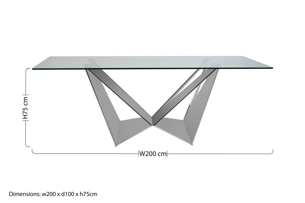 Silver Tempered Glass Top Dining Table With Silver Chrome Legs, Carlox