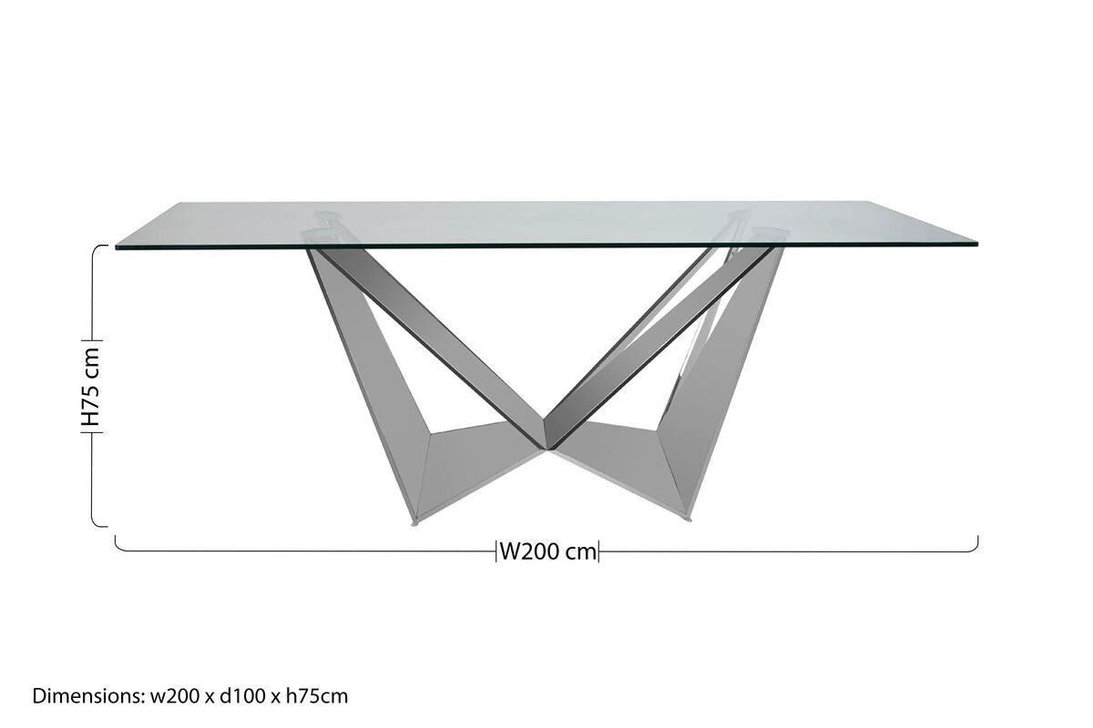 Silver Tempered Glass Top Dining Table With Silver Chrome Legs, Carlox