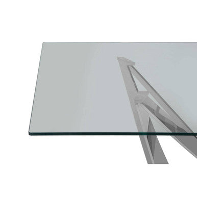 Silver Tempered Glass Top Dining Table With Silver Chrome Legs, Carlox