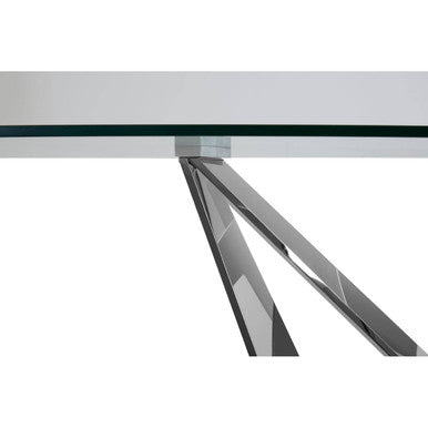 Silver Tempered Glass Top Dining Table With Silver Chrome Legs, Carlox