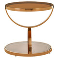 Rose Gold Round Side Table With Stainless Steel Plinths & Smoked Glass Base, Tula