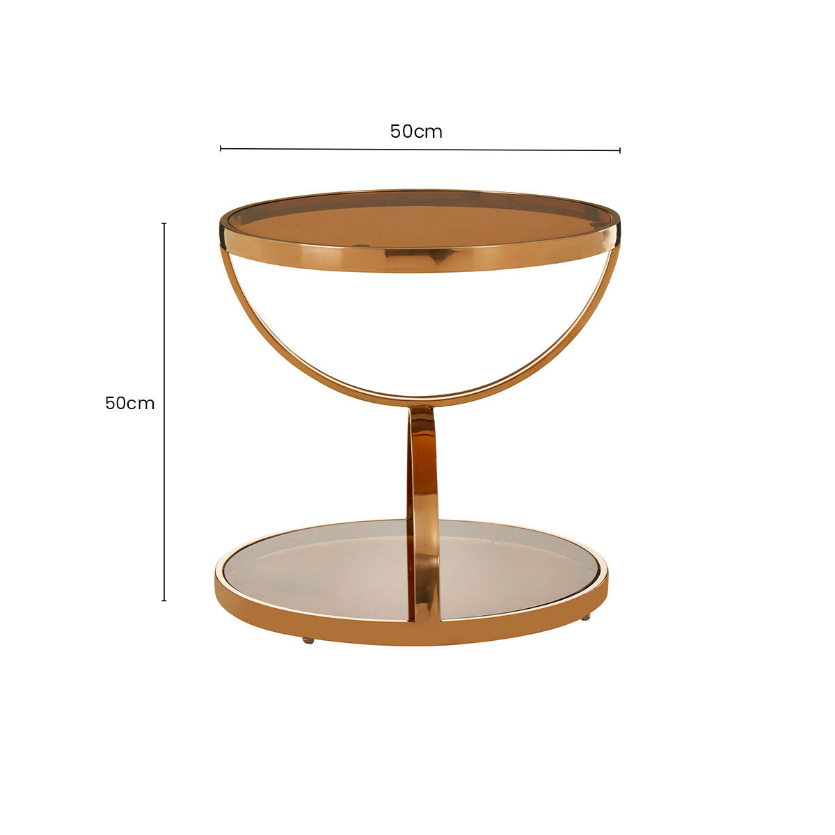 Rose Gold Round Side Table With Stainless Steel Plinths & Smoked Glass Base, Tula