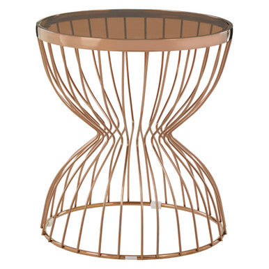Gold Round Hourglass Base Side Table With Glass Top, Tula