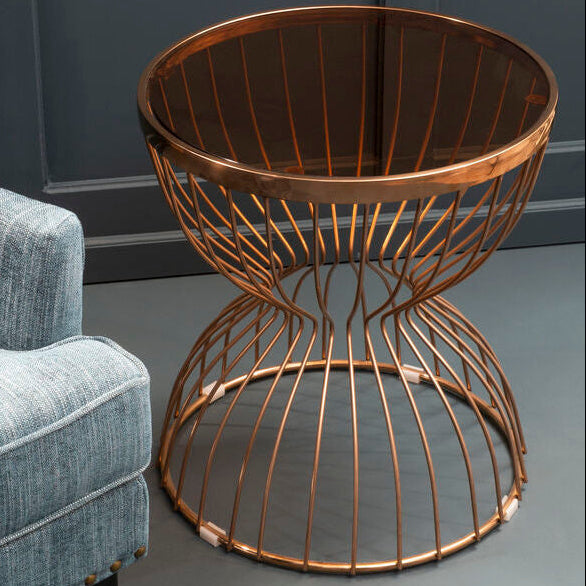 Gold Round Hourglass Base Side Table With Glass Top, Tula