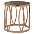Gold Marble Top Round Side Table With Rose Gold Leaf Base, Tula