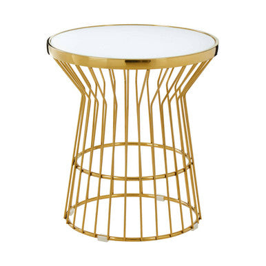 Gold Corset Base Side Table With White Glass Top, Tula